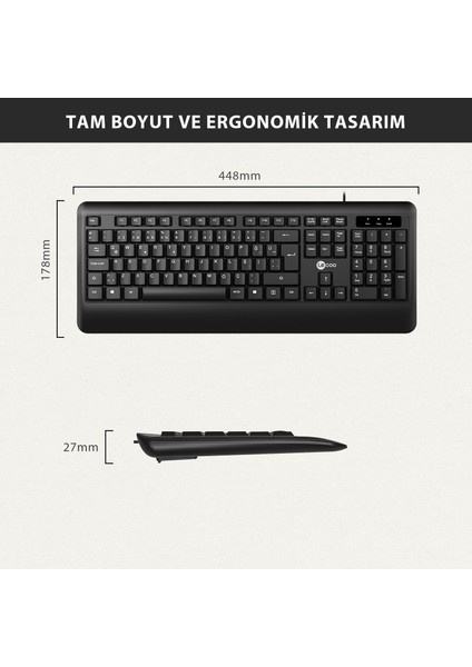 KB104 USB Kablolu Türkçe Q Klavye Siyah