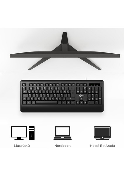 KB104 USB Kablolu Türkçe Q Klavye Siyah