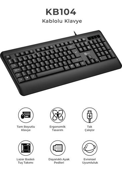 KB104 USB Kablolu Türkçe Q Klavye Siyah