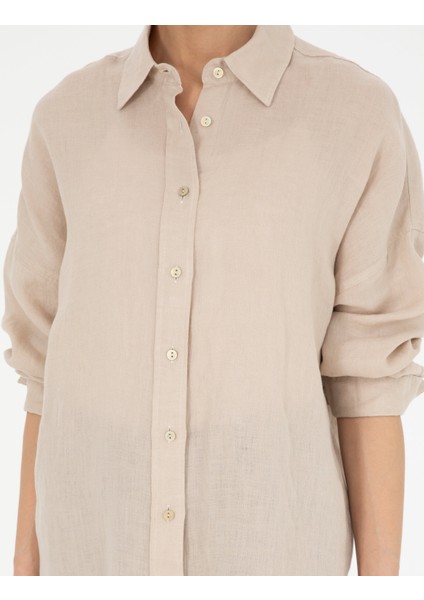 Kadın Kum Oversize Keten Gömlek 50286968-VR085