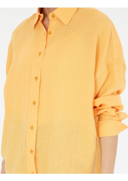 Kadın Sarı Oversize Keten Gömlek 50286968-VR044