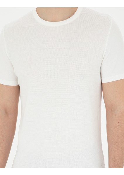 Erkek Beyaz Slim Fit Bisiklet Yaka Triko Tişört 50287450-VR013
