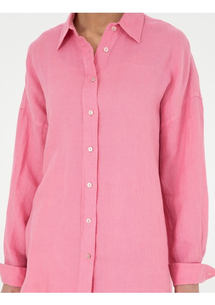 Kadın Pembe Oversize Keten Gömlek 50286968-VR041