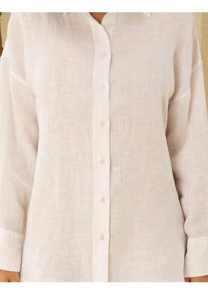Kadın Beyaz Oversize Keten Gömlek 50286968-VR013