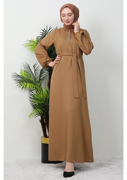 Zincir Düğme Detay Elbise Vizon fiyatları