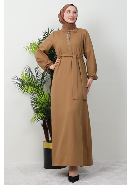 Zincir Düğme Detay Elbise Vizon modelleri