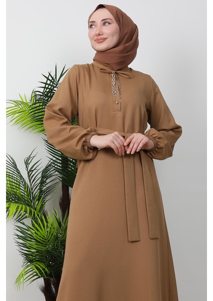 Zincir Düğme Detay Elbise Vizon indirimleri