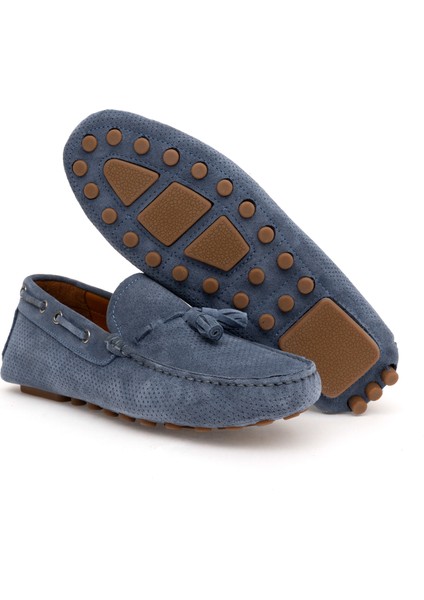 Erkek İndigo %100 Deri Loafer Ayakkabı 50287200-VR028