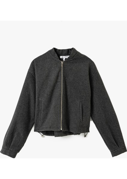 Cep Detaylı Fermuarlı Crop Bomber Ceket