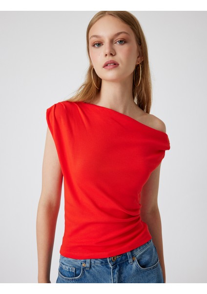 Tek Omuz Üst Omzu Açık Drapeli Slim Fit Pamuklu