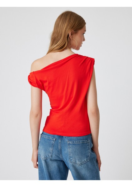 Tek Omuz Üst Omzu Açık Drapeli Slim Fit Pamuklu