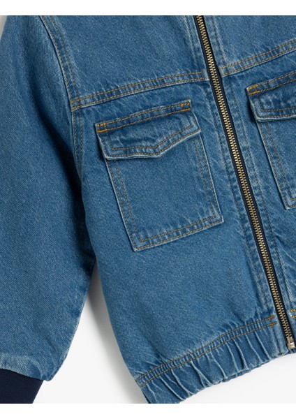 Pamuklu Uzun Kollu Kapaklı Cepli Oversize Bomber Denim Ceket modelleri