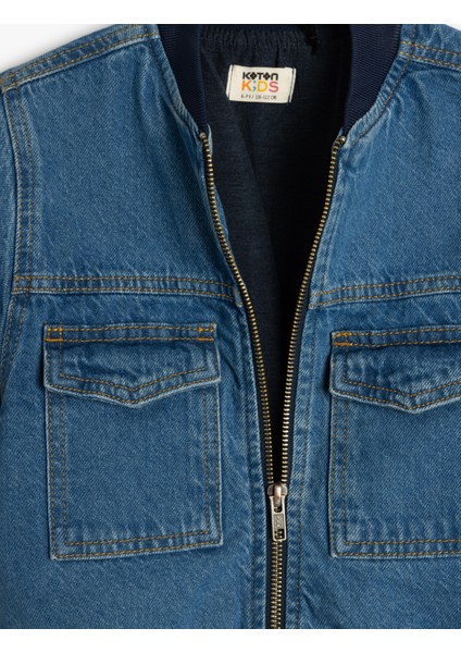 Pamuklu Uzun Kollu Kapaklı Cepli Oversize Bomber Denim Ceket fırsatları