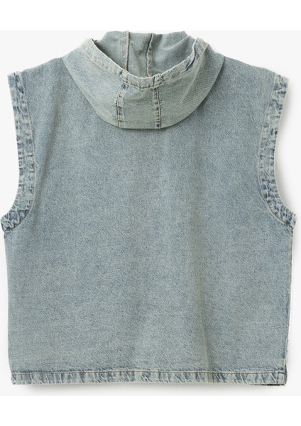 Kapüşonlu Fermuarlı Kapaklı Cepli Oversize Pamuklu Kolsuz Denim Yelek fiyatları
