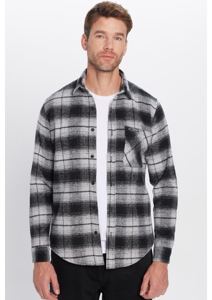 Erkek Slim Fit Dar Kesim Oduncu Tek Cepli Kareli Kışlık Gömlek