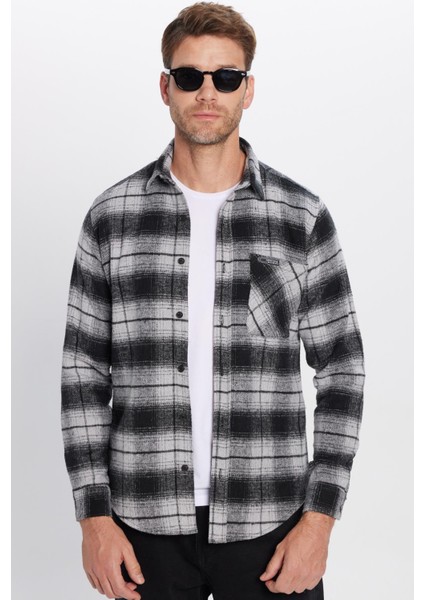 Erkek Slim Fit Dar Kesim Oduncu Tek Cepli Kareli Kışlık Gömlek