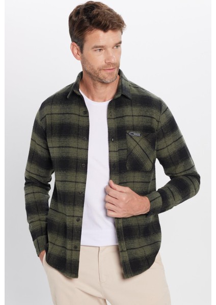 Erkek Slim Fit Dar Kesim Oduncu Tek Cepli Kareli Kışlık Gömlek