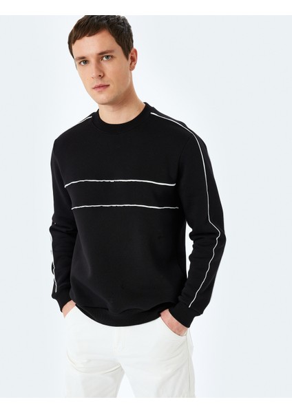 Pamuk Karışımlı Uzun Kollu Biyeli Bisiklet Yaka Sweatshirt fiyatları