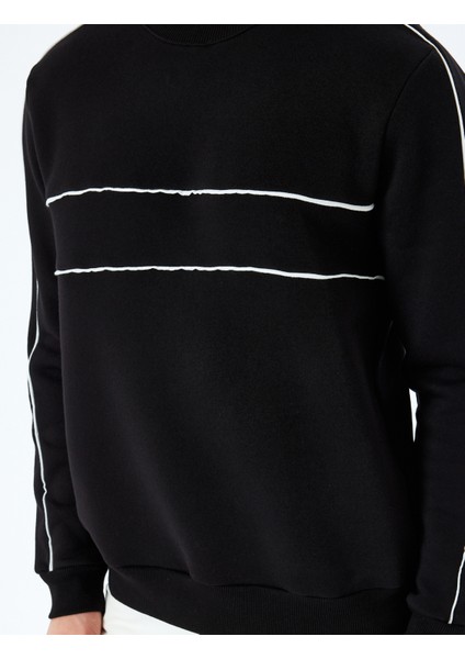 Pamuk Karışımlı Uzun Kollu Biyeli Bisiklet Yaka Sweatshirt indirimleri