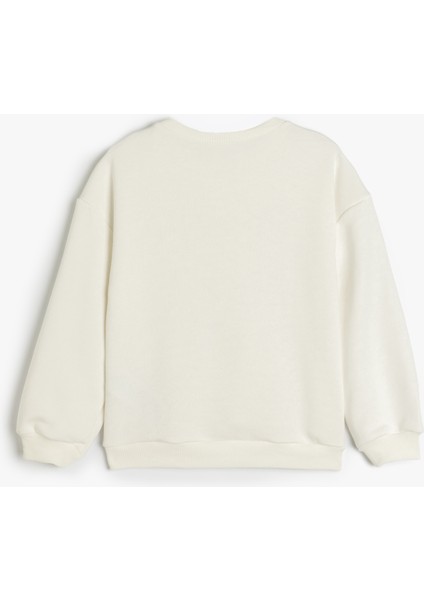 Taş Detaylı Fiyonk Baskılı Uzun Kollu Pamuklu Sweatshirt