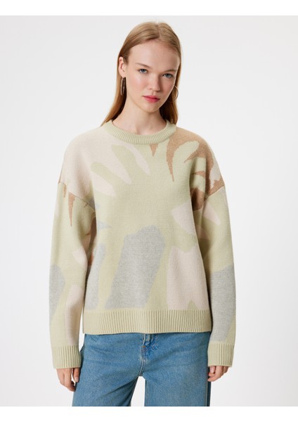 Bisiklet Yaka Kazak Triko Soyut Desenli Uzun Kollu modelleri