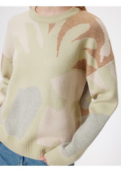 Bisiklet Yaka Kazak Triko Soyut Desenli Uzun Kollu indirimleri