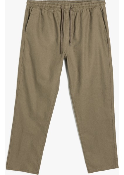 Keten Pamuk Karışımlı Beli Bağcıklı Chino Pantolon