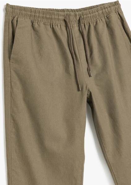 Keten Pamuk Karışımlı Beli Bağcıklı Chino Pantolon