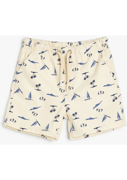Chino Şort Yaz Baskılı Beli Lastikli Cepli Pamuklu