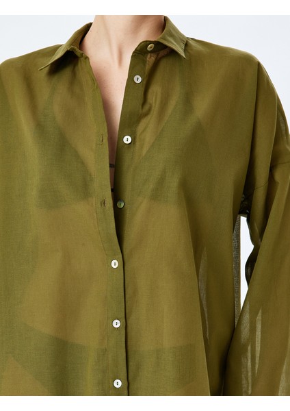 Pamuklu Düğmeli Uzun Kollu Gömlek Yaka Plaj Elbisesi indirimleri