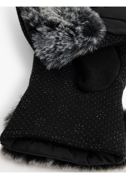 Suni Kürk Detaylı Kar Temalı Kayak Eldiveni modelleri