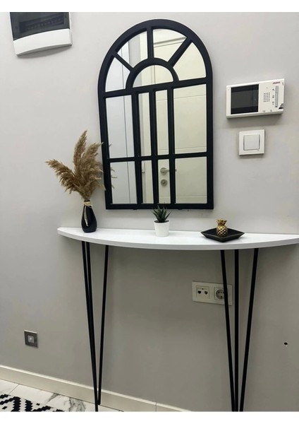 Yarım Ay Oval Kenar Dresuar Beyaz 100 cm Siyah Ayak