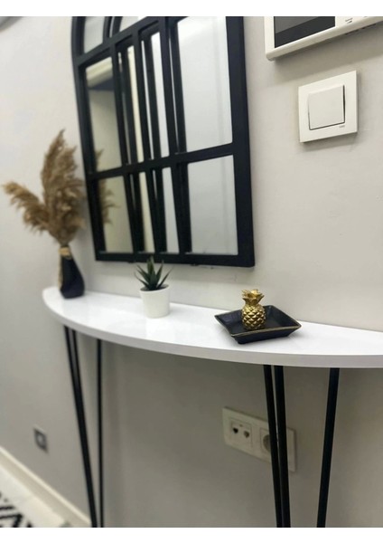 Yarım Ay Oval Kenar Dresuar Beyaz 100 cm Siyah Ayak