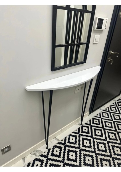 Yarım Ay Oval Kenar Dresuar Beyaz 100 cm Siyah Ayak