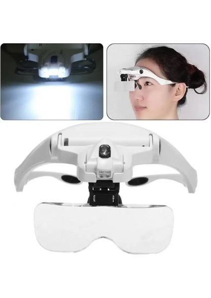 Işıklı Büyüteçli Gözlük - 5 Farklı Cam Mercek Kafa Büyüteci 92B2 modelleri