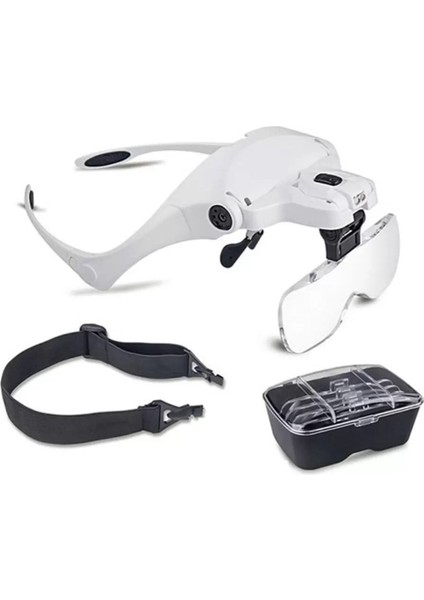 Işıklı Büyüteçli Gözlük - 5 Farklı Cam Mercek Kafa Büyüteci 92B2 fırsatları