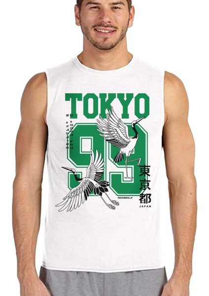 Tokyo 99 Beyaz Erkek Kesik Kol / Kolsuz T-Shirt