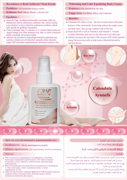 Beyazlatıcı Ve Renk Açıcı Vücut Kremi 100 ml fiyatları