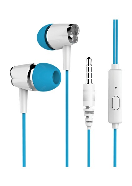 K17 1.20MT 3.5mm Aux Kablolu Mikrofonlu Kulakiçi Kulaklık - Mavi-Beyaz