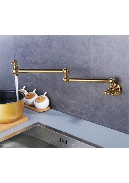 Mutfak Ocak Üstü Musluk Pot Yeni Model İthal - Altın Dore