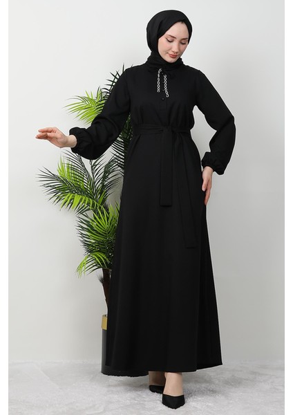 Zincir Düğme Detay Elbise Siyah fiyatları