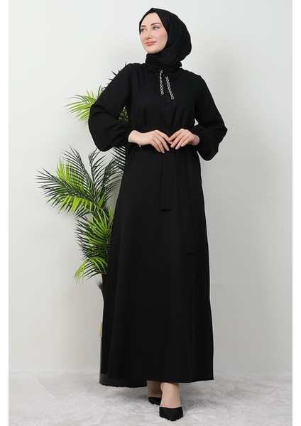 Zincir Düğme Detay Elbise Siyah modelleri
