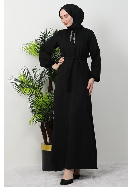 Zincir Düğme Detay Elbise Siyah fırsatları