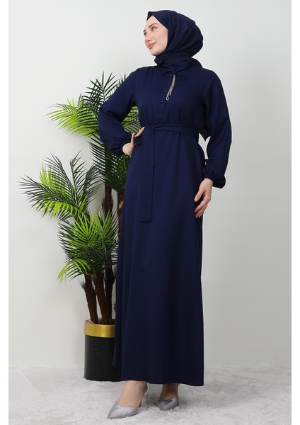 Zincir Düğme Detay Elbise Lacivert modelleri