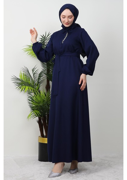Zincir Düğme Detay Elbise Lacivert fırsatları