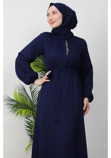 Zincir Düğme Detay Elbise Lacivert indirimleri