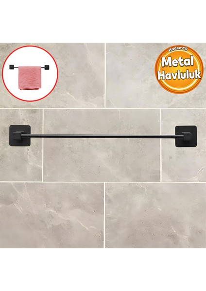 Havluluk Yapışkanlı Metal Siyah Banyo Lavabo Mutfak Uzun Kağıt Bez Havlu Askısı Kağıtlık 39 cm