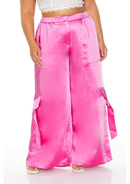 Plus Size Saten Kargo Pantolon