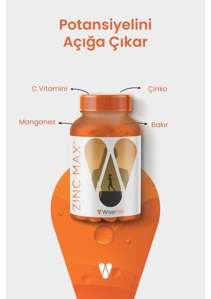 Zincmax Çinko Bakır Manganez ve Vitamin C Içeren Takviye Edici Gıda 30 Kapsül 2 Adet