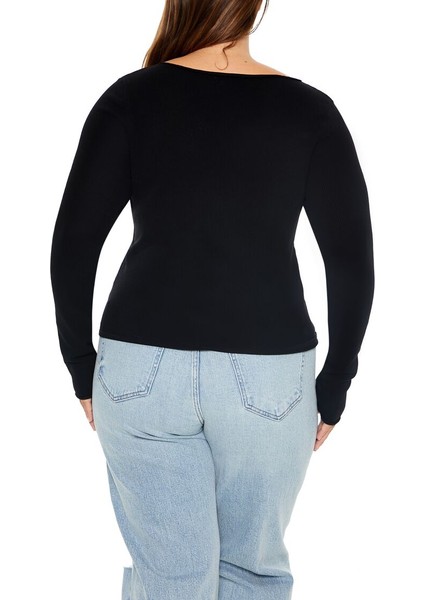 Plus Size Kayık Yaka Kazak